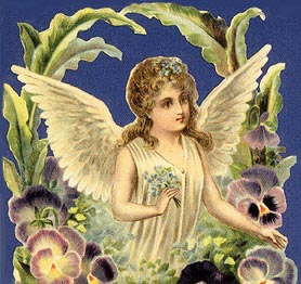 angel surrounded by pansies