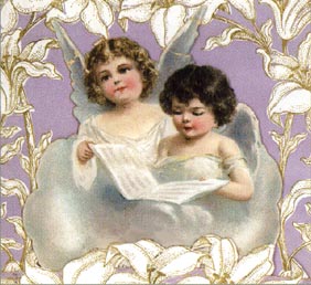 two angel girls on purple singing